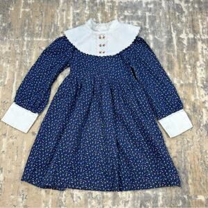 Vintage Hi-Girl Inc Blue Floral Mock Neck Prairie Dress 1980’s Size 6x